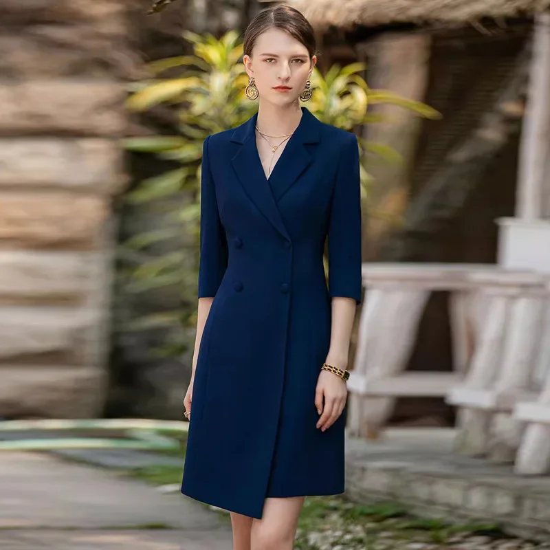 Women's Fashion High Quality Professional Office Wear Clothing Female Manger General Double Suit Dress Irregular Work Clothes