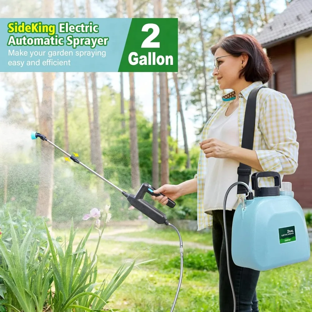 Battery Powered Garden Sprayer 2 Gallon, Upgrade Powerful Electric Sprayer with 3 Mist Nozzles Blue