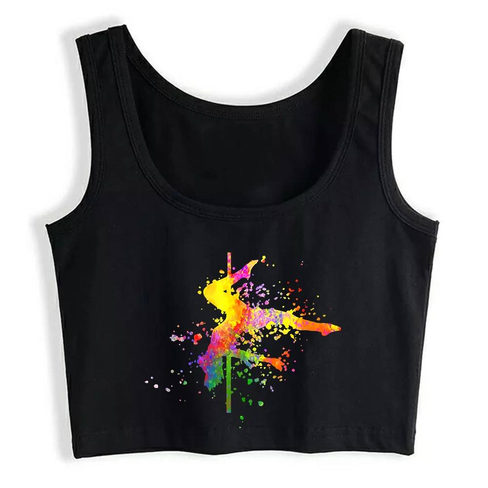 Pole Dance Paint Splatters Graphics Sexy Fit Crop Top Pole Dance Bar Fitness Workout Tank Top Dancer Cotton Sports Camisole