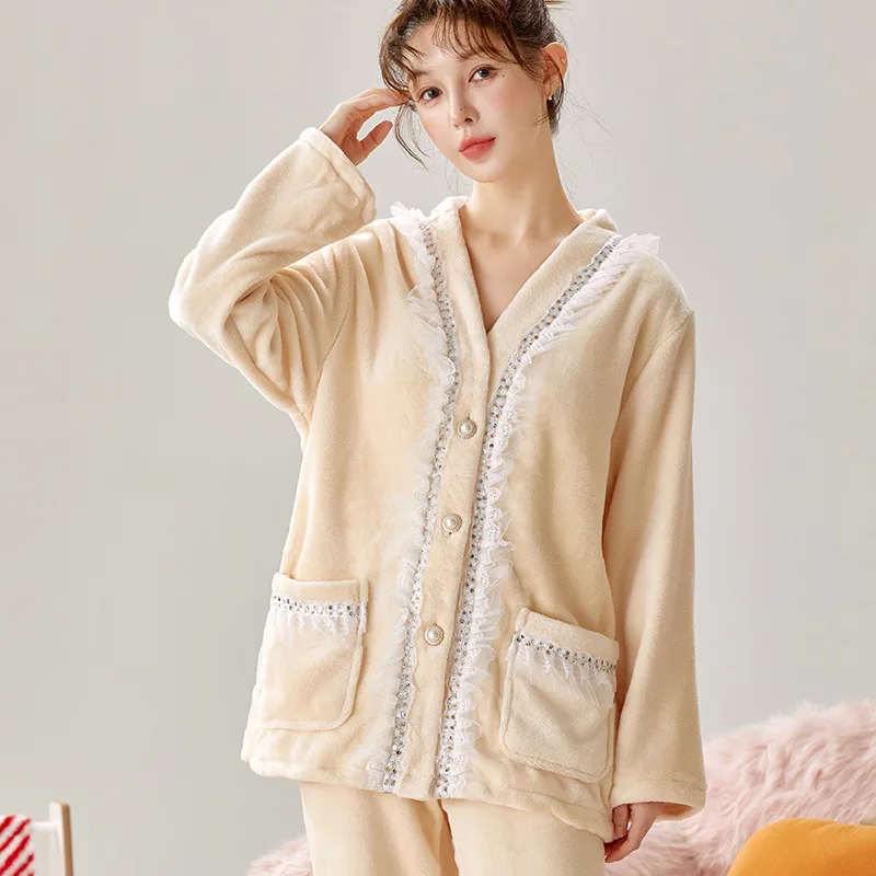 

Женский милый кардиган с v-образным вырезом, пижамный комплект, домашняя одежда, домашняя одежда, домашняя одежда, жилет, сохраняет тепло, удобная домашняя одежда, осень-зима