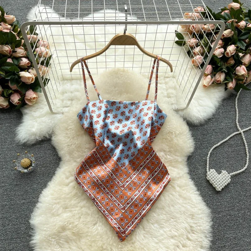 Top Women'S Design Sense Niche Print Bellyband Heart Machine Backless Knot Slimming Versatile Suspender