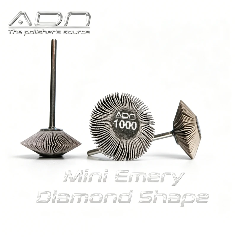 ADN Diamond Shaped Mini Emery Wheel 2.35mm Shaft Dry Abrasive Wheel Jewelry Metal Corner Groove Polishing Detail Grinding Tool