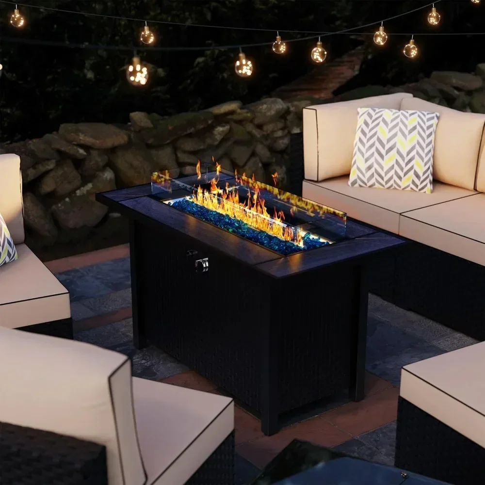 45in Fire Table, Propane Fire Pit with Glass Wind Guard and Rain Cover, Outdoor Firepit Table 50000 BTU 3-in-1, Fire Table