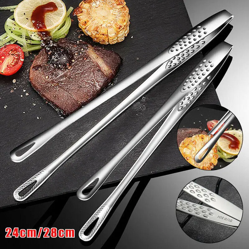 20/24/28cm Stainless Steel Food Tongs Long Handle Kitchen Utensils Buffet Cooking Tool Bread Clip for Desserts Salads Barbecue