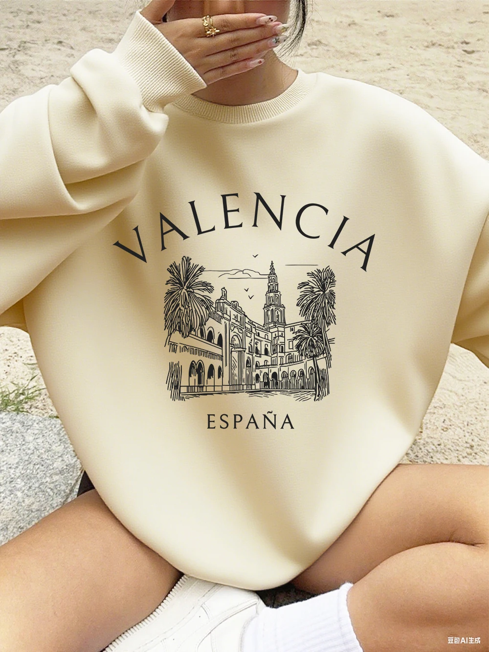 

Валенсия España, толстовка с принтом местных букв, женская флисовая теплая спортивная толстовка с круглым вырезом, свободный пуловер, зимняя мягкая женская одежда