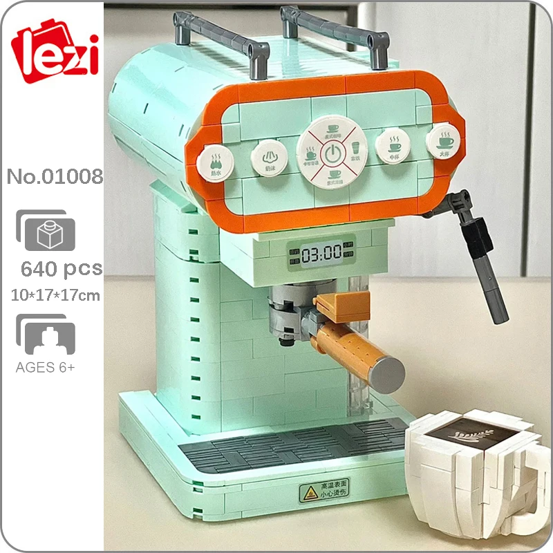 

Lezi 01008 Green Fully Automatic Grinding Manual Coffee Machine Latte Milk Beans 3D Model Mini Blocks Bricks Building Toy No Box