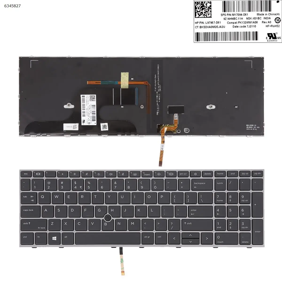 

US Laptop Keyboard for HP ZBOOK Fury 15 G7 Silver Frame Black with Backlit & Point