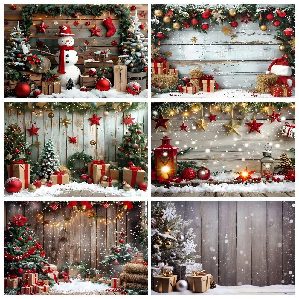 

Christmas Photo Backdrop Wood Wall Floor Snow Xmas Tree Gifts Bells Winter Kid Birthday Photography Background Decor Photostudio