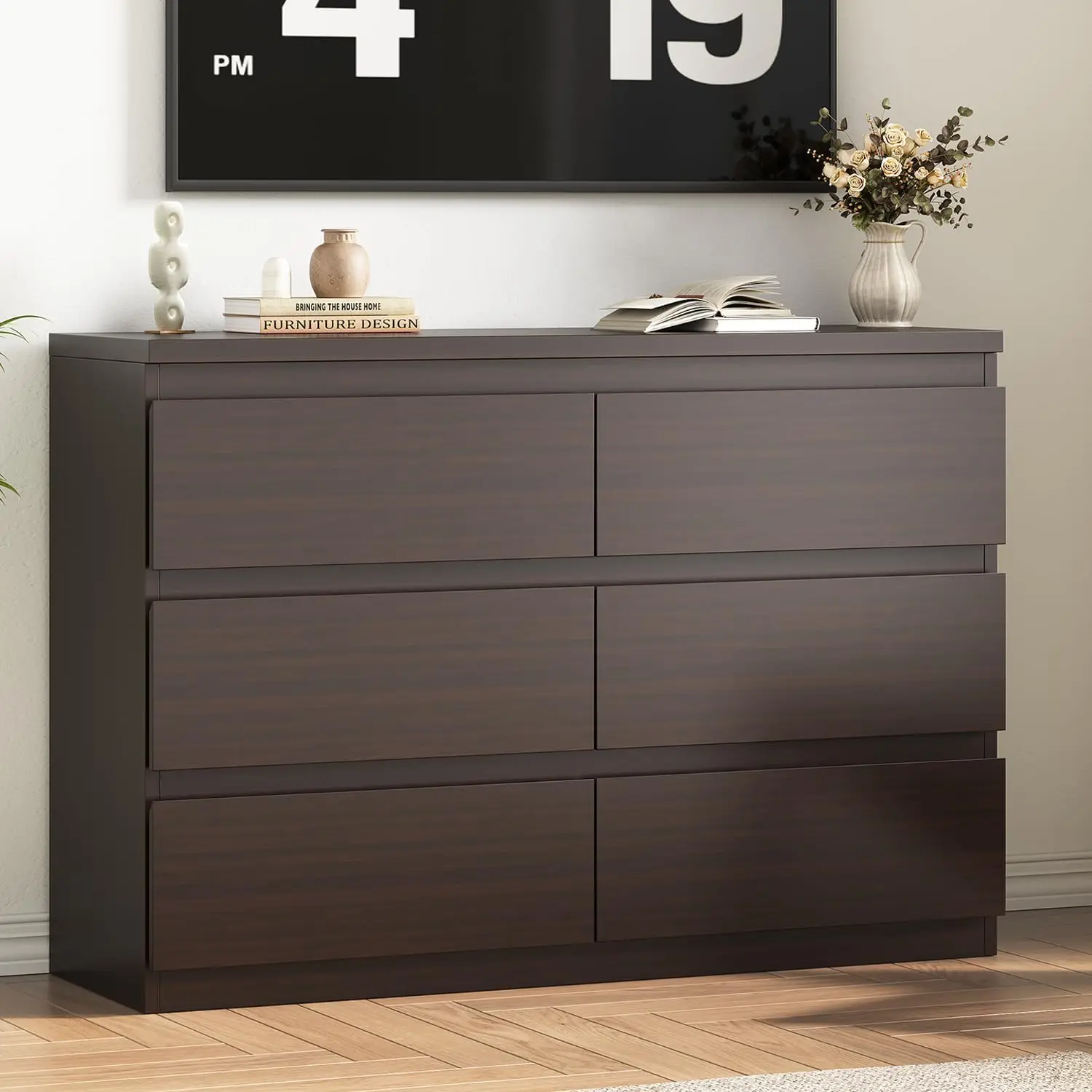 

Modern 6 Drawer Dresser - Simply Chest of Drawers for Bedroom, Closet, Living Room, Hallway,Entryway,Wood Storage Double Dresser