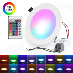 Lampa sufitowa RGB LED typu Downlight AC 10W/15W AC 110V 220V ściemniania wpuszczane Led lampa punktowa z IR lampa zdalnie sterowana