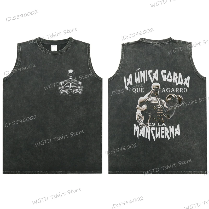 Funny Skeleton Calacas Chidas Gym Print Shirts Summer Washed Sleeveless Tshirt Streetwear Tees Skeleton Tops Men's Gym Tank Top