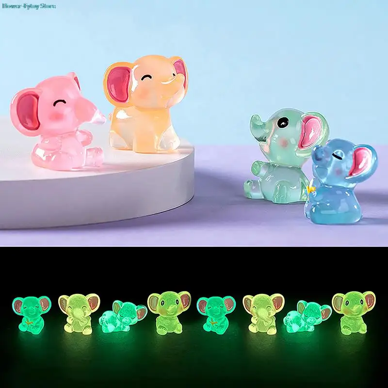 

1/2PCS Luminous Resin Miniature Cartoon 3D Elephant Toys Micro Landscape Decoration DIY Handmade Jewelry Accessories