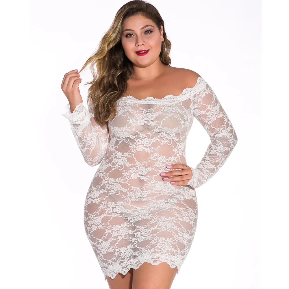 Sexy Off Shoulder Pajamas Fashion Women Plus Size Underwear Lace Sexy Lingerie One-piece Underwear Pajamas Set Erotic Nightdress