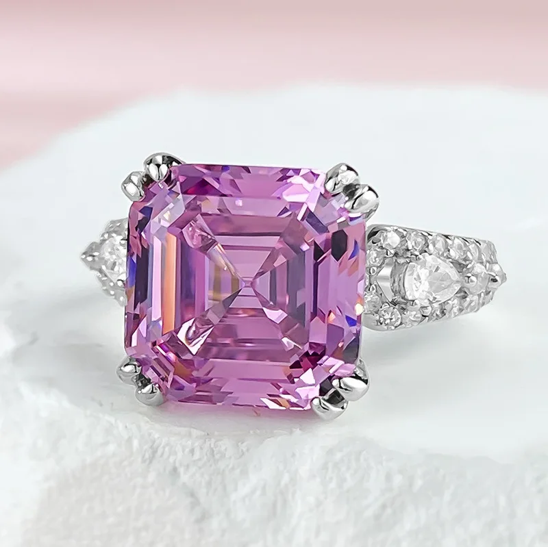 2023 New 925 Silver High Carbon Diamond Ring 11 * 11 Cherry Blossom Pink Luxury European and American Style