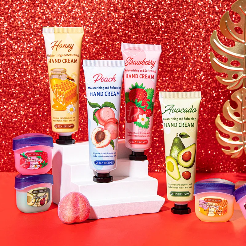 Christmas Hand & Lip Care Gift Set 8Pcs,Fruit Scent Hand Cream Lip Mask Kit,Winter Moisturizing Anti-Dry Skincare Pack,Holiday
