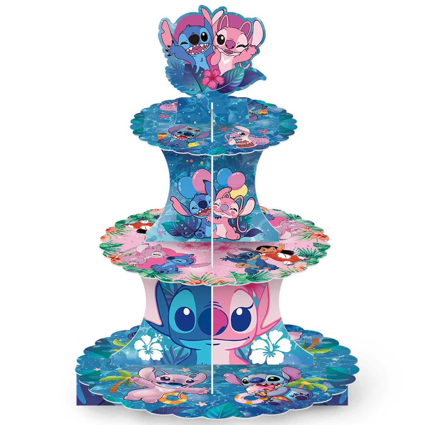 

Lilo & Stitch Cake Stand 3 Tier Dessert Counter Birthday Party Decoration Cartoon angel Paper Cake Tower Baby Shower Supplies