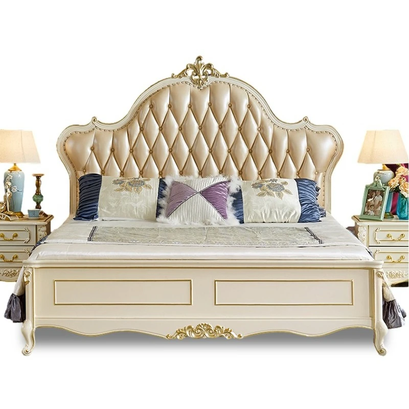 

European bed solid wood leather master bedroom high-end atmosphere 1.8 meters double bed, French princess