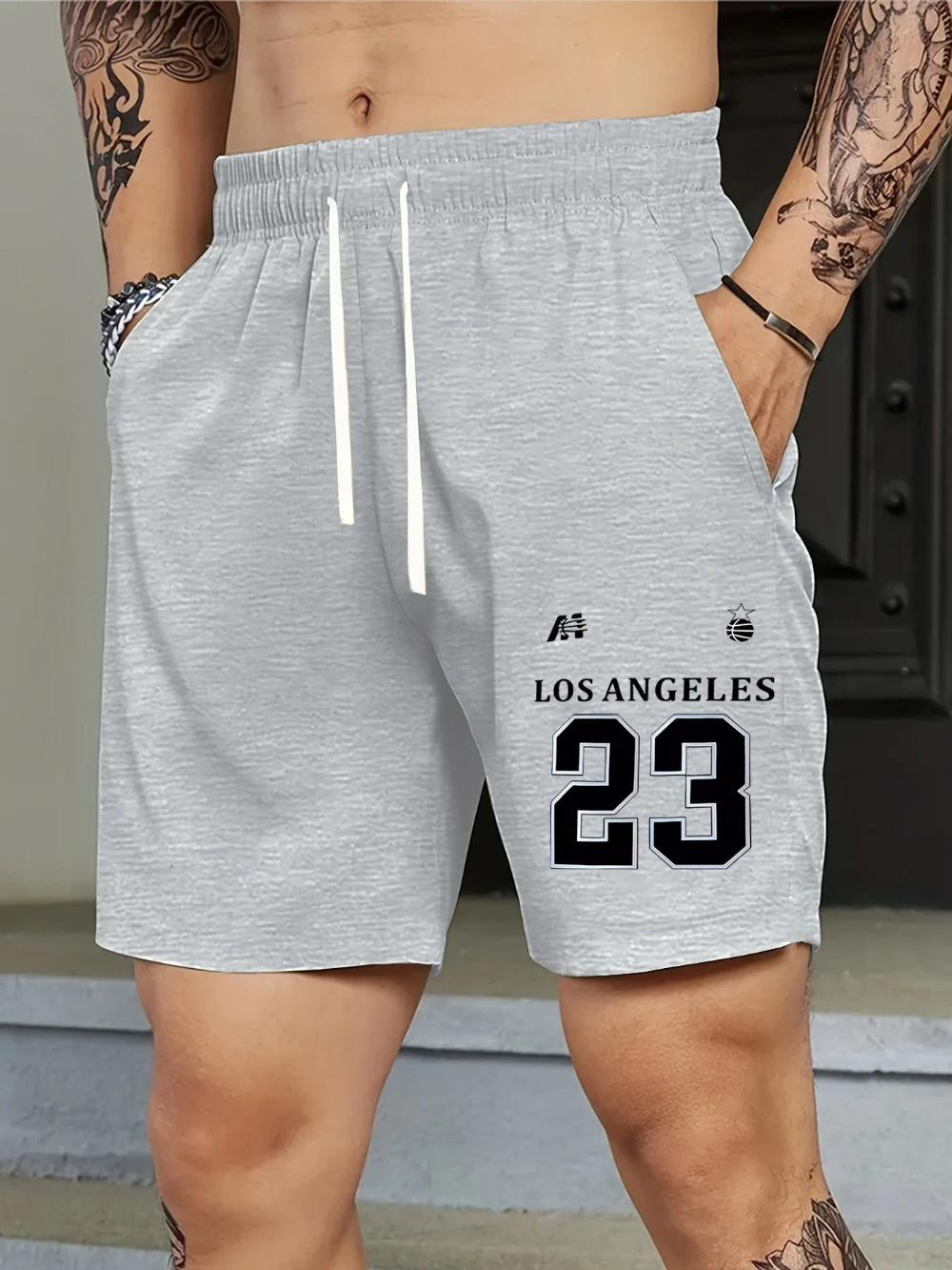 

The Men's Los Angeles 23 Print Casual Sports Shorts with A Drawstring Elastic Belt Are Perfect for Summer Travel and Relaxation
