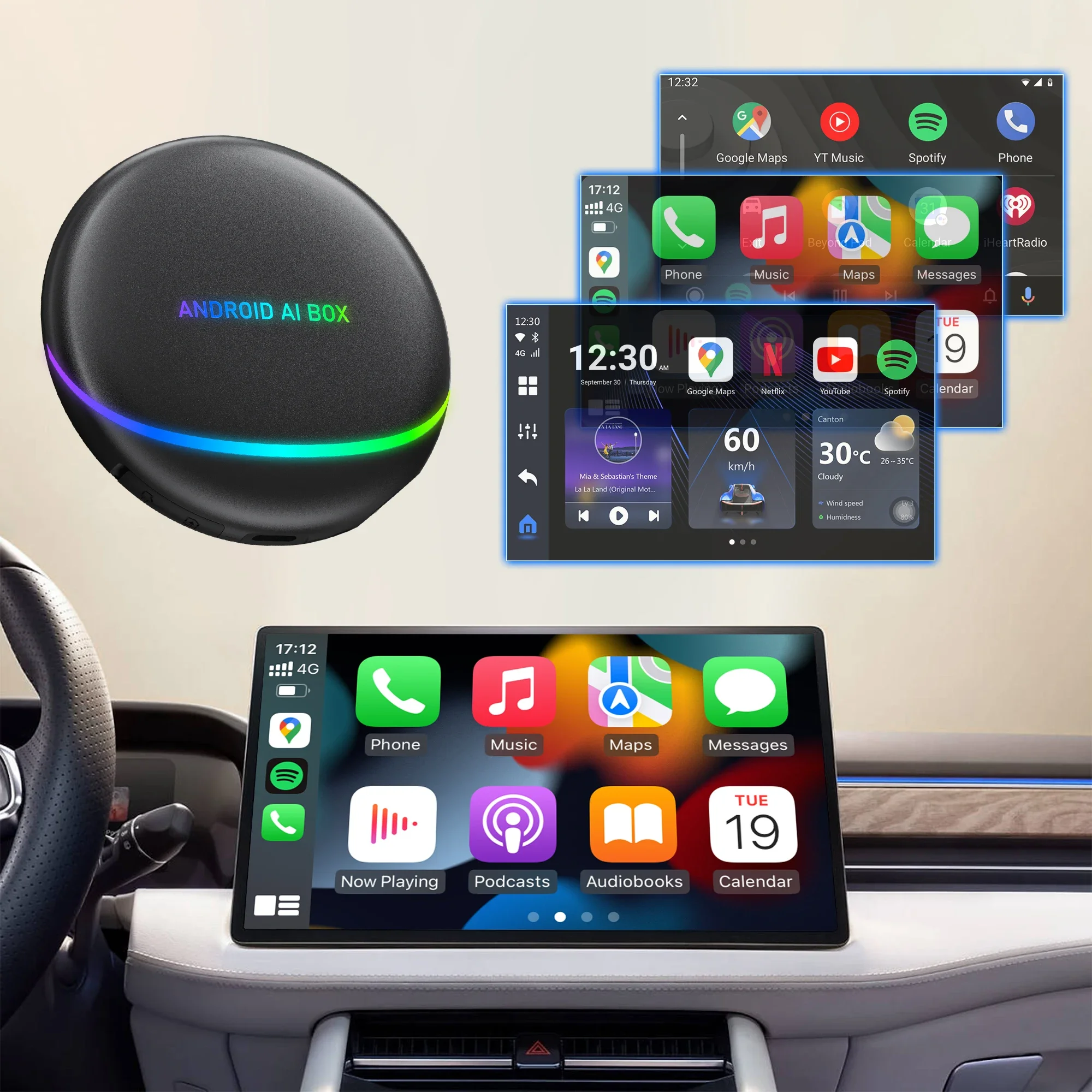 Dongle automatique sans fil portable Carplay, système Android, écran ocast, navigation, AI Box