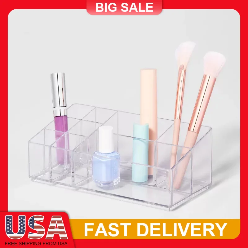 

9 Slot Clear Plastic Cosmetic Organizer Tray for Makeup Nail Polish Bathroom Countertop Vanity Storage Organization Essentials
