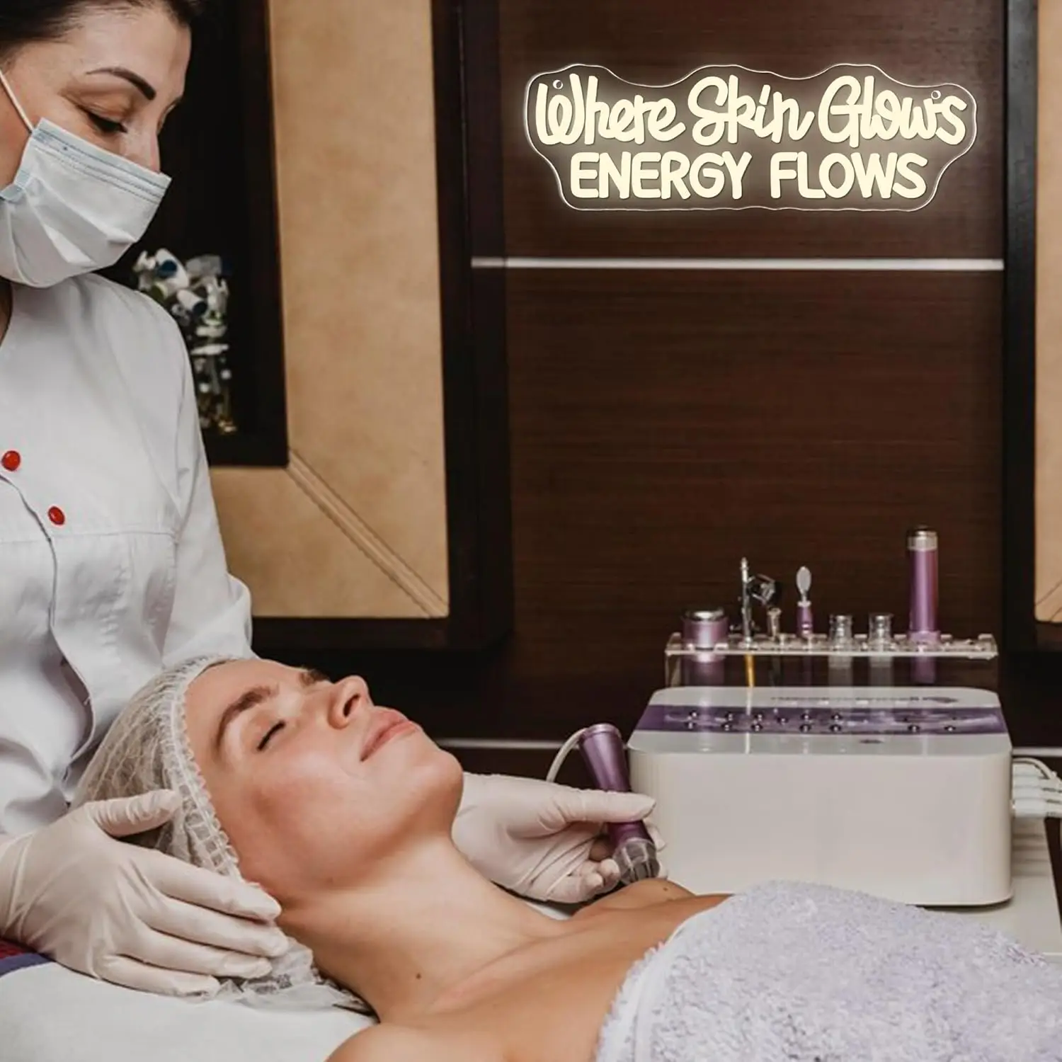 Waar de huid gloeit energie stroomt Neon Sign Beauty Neon Light Sign voor Spa Salon Beauty Room Wall Decor Skin Glow Esthetician Decor