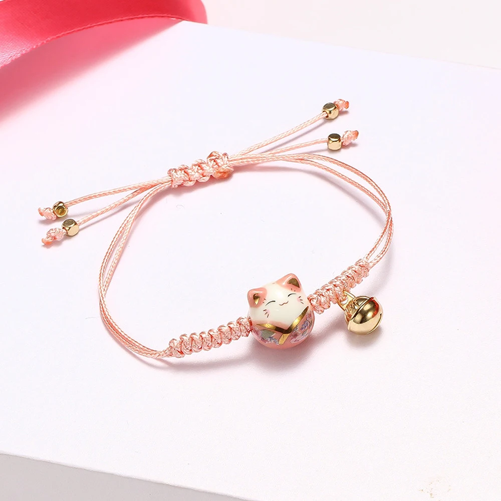 Women Gifts Transfer Lucky Bell Ceramics Cat Braided Rope Fashion Jewelry Women Gifts Red Rope Bracelet Zodiac Hand Rope
