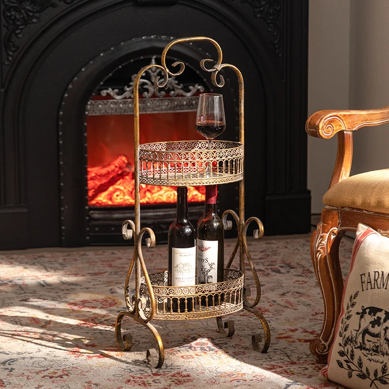 

French side few light luxury high sense retro wrought iron sofa side few shelves multi-layer storage rack floor flower rack