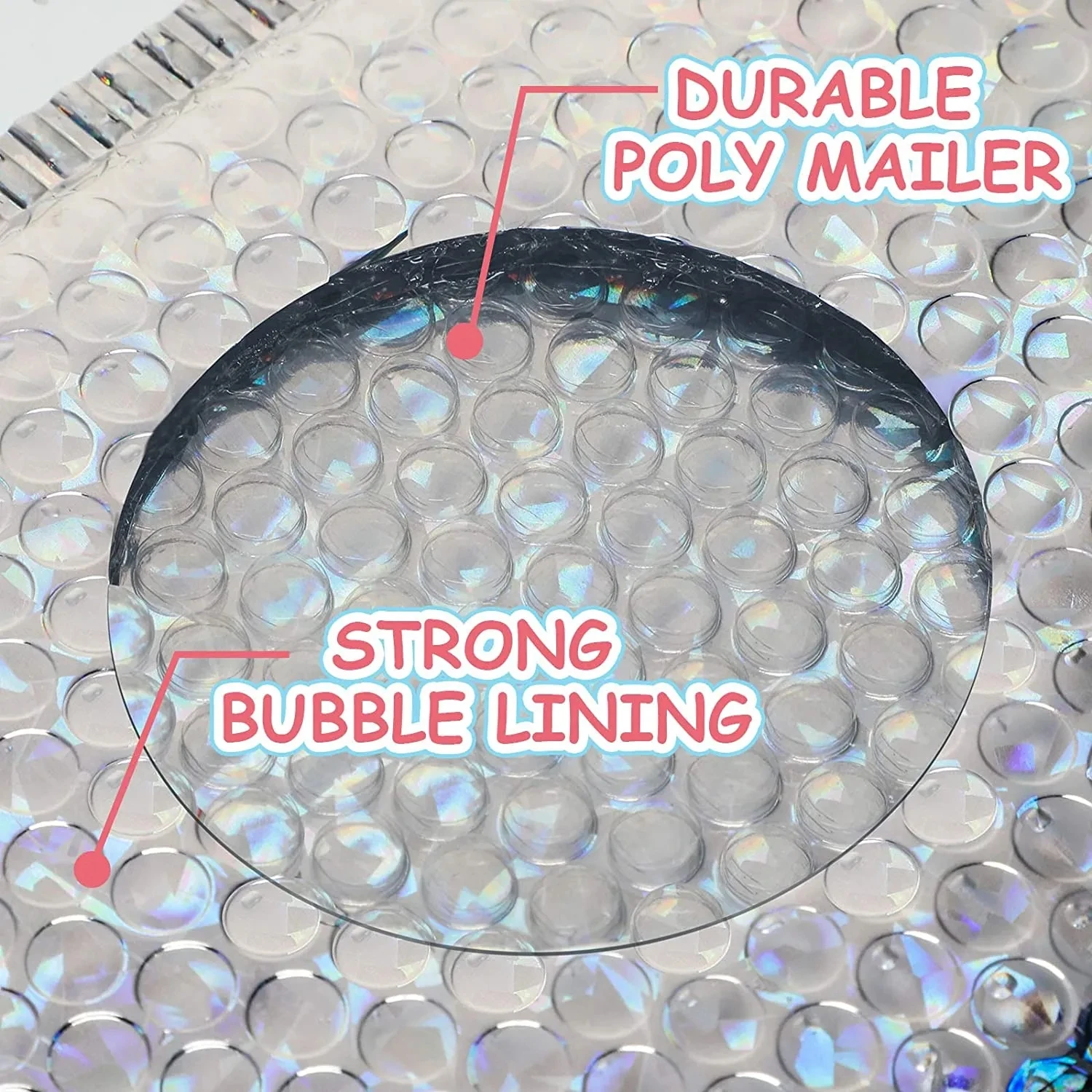 100 Pcs Holographic Mailer Laser Silver Mailing Envelope Waterproof Courier Bag Padded Bubble Envelopes Pack Bag for Shipping