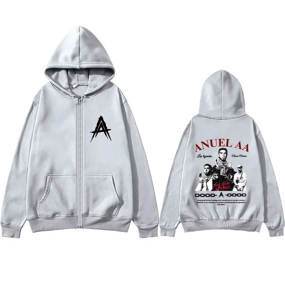 مغني الراب Anuel AA Rhlm 2 ريال Hasta La Muerte قلنسوة بسحاب الرجال النساء الهيب هوب موضة المتضخم زمم هوديس الرجال الشارع الشهير