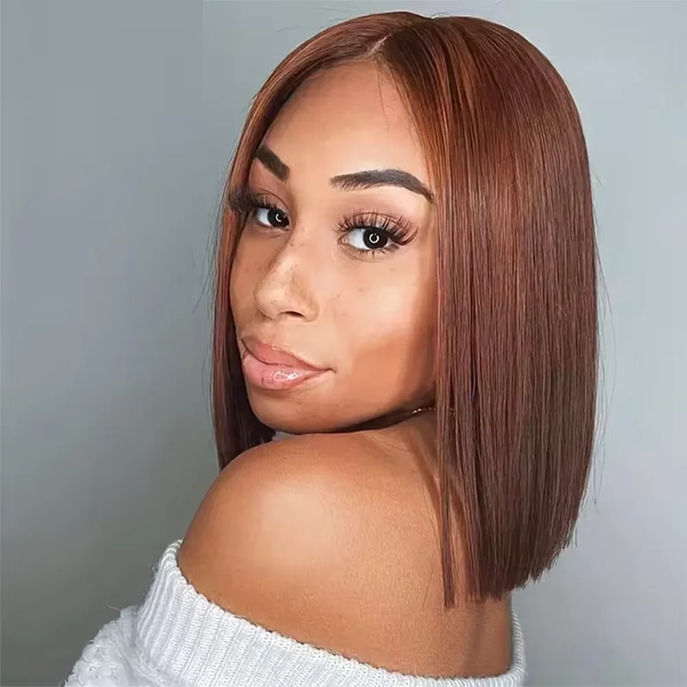 قصيرة بوب 13x4 HD الدانتيل الشفاف الجبهة باروكة من شعر طبيعي الشوكولاته براون مستقيم البرازيلي باروكة من شعر طبيعي للنساء 200 الكثافة #4