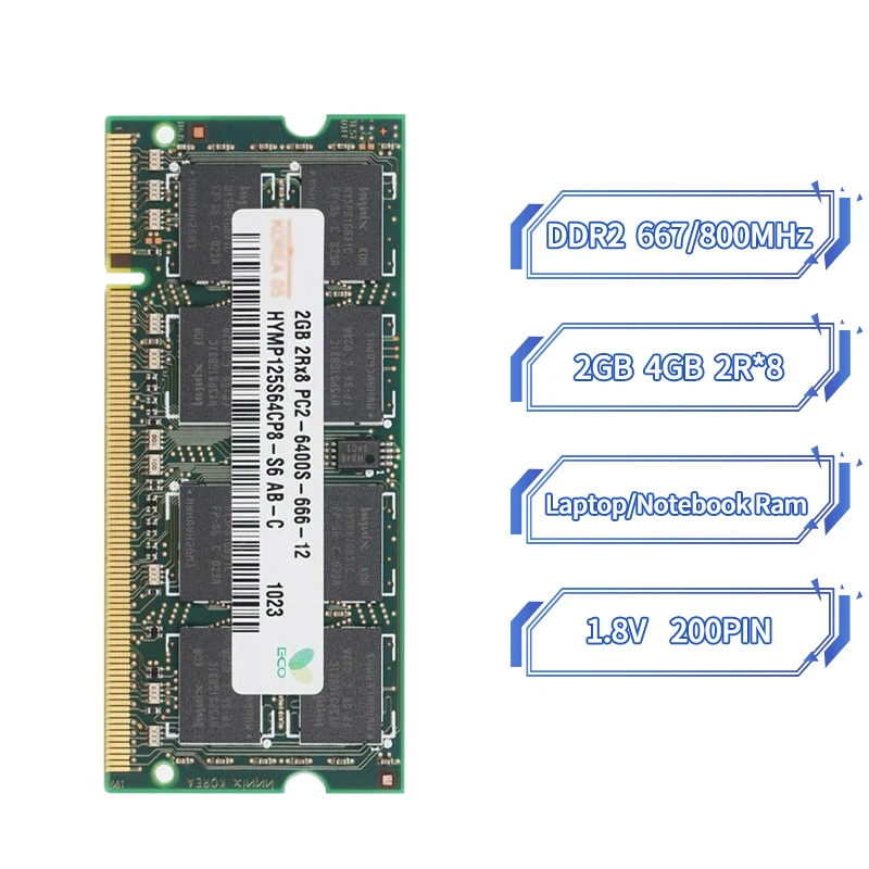 DDR2 2GB 4GB 800MHz 667MHz Laptop RAM Notebook Memory SODIMM PC2-5300 6400 1.8V 200-Pin Dual Channel