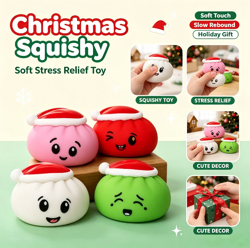 Colorful Simulated Christmas Hat Buns Kneading Toy with Music Funny Stress Relief Adult Venting Tool Sound Relief Toy