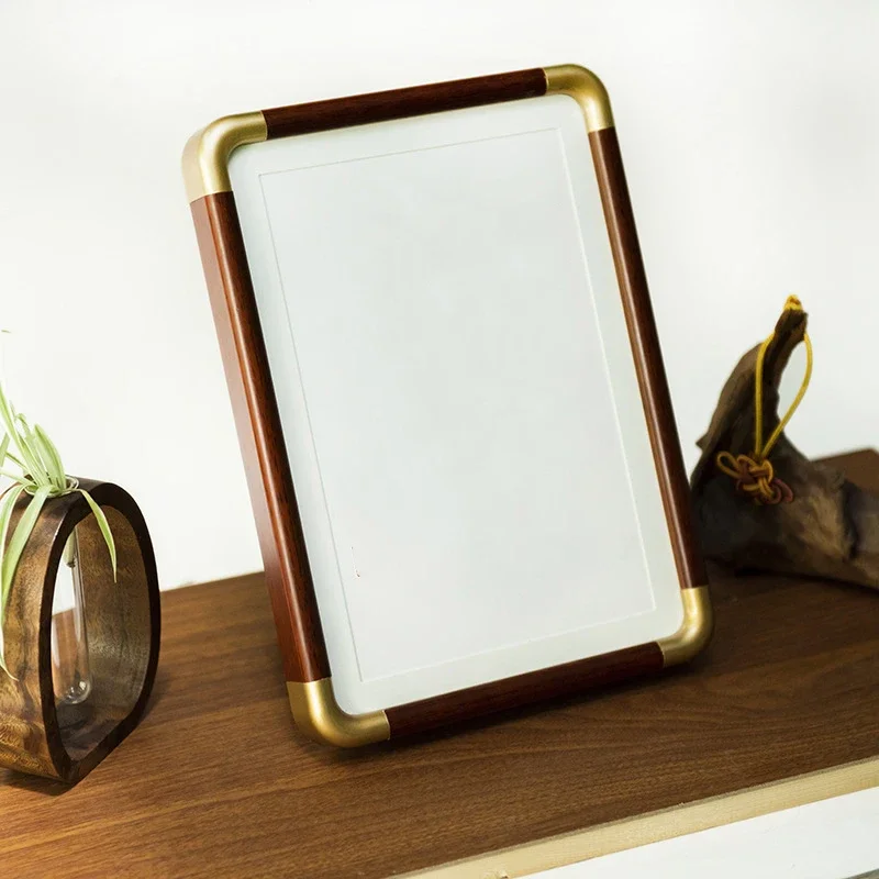Solid Wood Photo Frame - Ornate Copper Corner Display Frame in Rosewood and Teak Finish, Elegant Artwork Frame for Home Décor