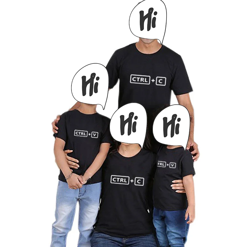 Funny Ctrl C Ctrl V Print Family Matching Outfit Dad Mom Kid T-Shirt Baby Bodysuit Cotton Summer Copy Paste Family Match Clothes