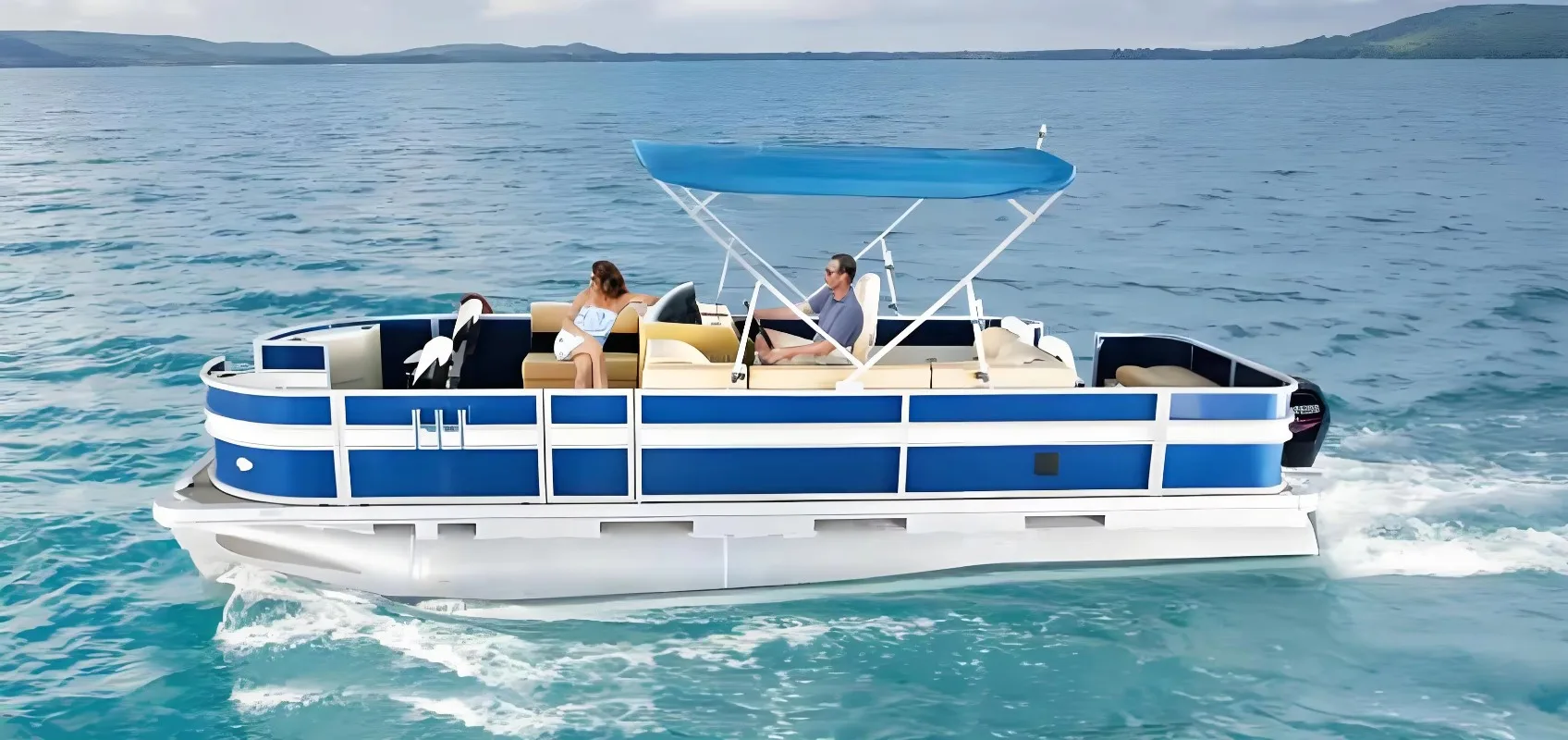 New 22ft Aluminum Fishing Pontoon Boat  12 Person Capacity with Fish Tank and Rod Holder for Lake Fishing