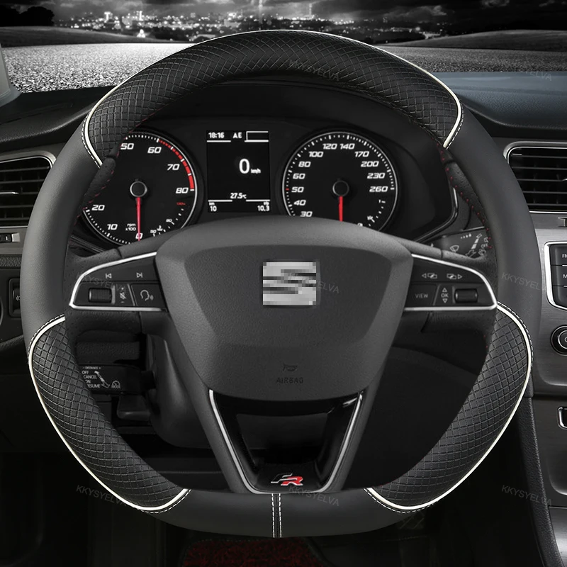 Car Steering Wheel Cover Microfiber Leather 38cm Non-Slip For Seat Tarraco Arona Ateca Ibiza Toledo Mii Leon Arosa Exeo ST FR - Image 4
