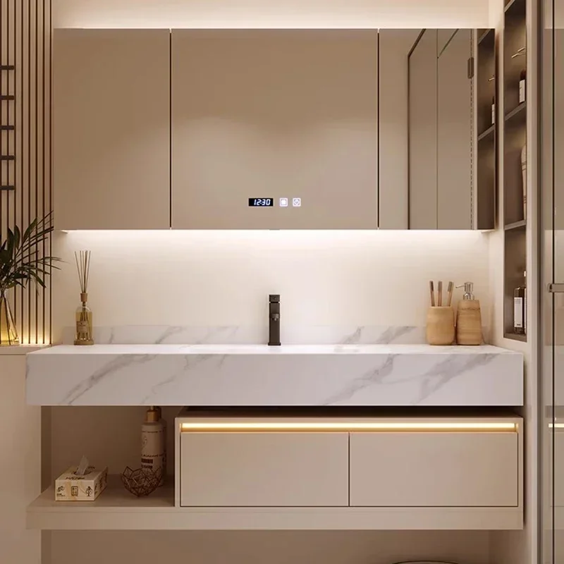 

Nordic Cream Style Wall-mounted Bathroom Cabinets Multifunction Design Vanity Smart Mirror Cabinets Furniture Muebles Bano FYBC