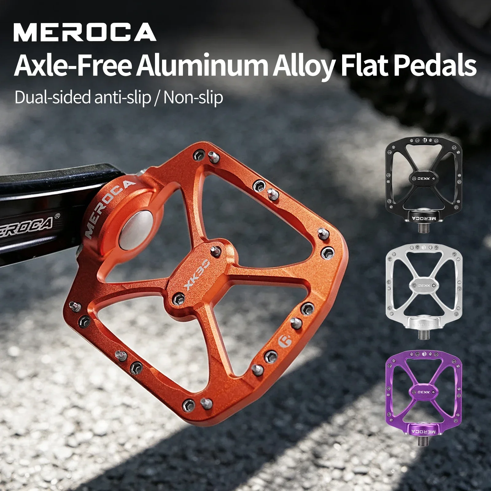 MEROCA Axleless Bicycle Pedals Aluminum Alloy Sealed Bearing Anti-Slip Wide Platform Flat Pedals for MTB Road Bike Cycling Parts