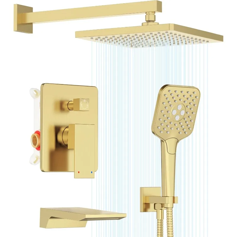 

Shower System with Tub Spout, Wall Mounted Shower Faucet Set for Bathroom with High Pressure 10" Rain Shower head and 3