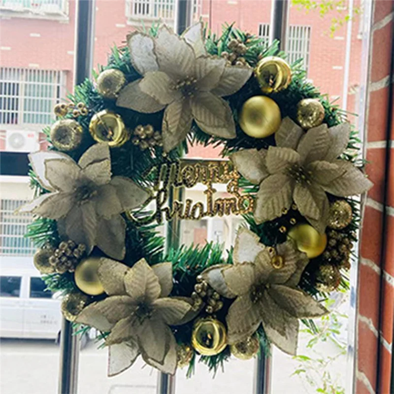 AA80-1 PCS Decorative Christmas Wreath Front Door Hanging Christmas Wreath Golden Wreath Hotel Mall Home Decoration (30Cm)