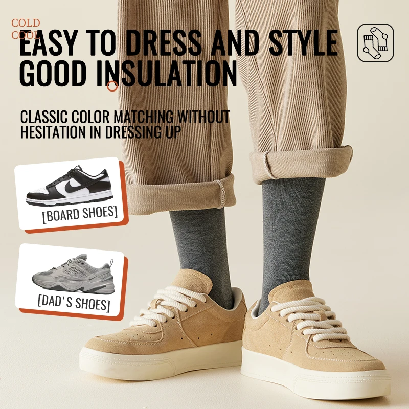 MiiOW Pure Cotton Longer Stocking Warm Winter Sock Men Knee Long Sock Compression High Sock Heated Terry Sock Business Calf Sock