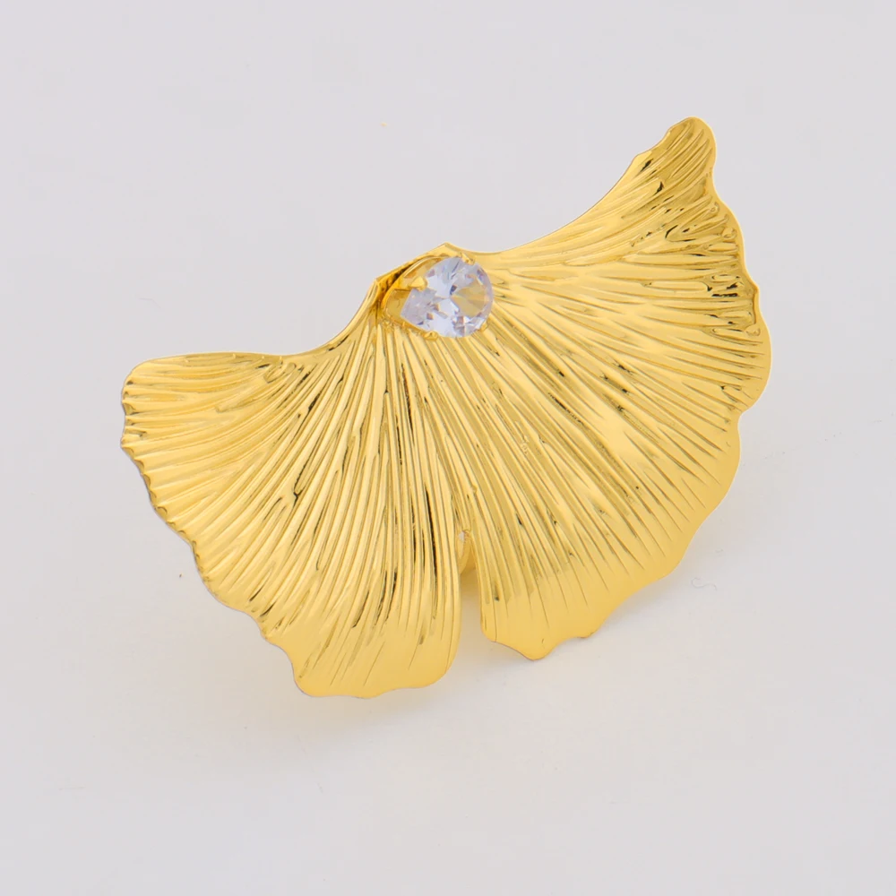 African Gold Color Luxury Flower Shaped Earrings and Ring 2Pcs Set For Women Special Design Jewelry Set Gift For Party