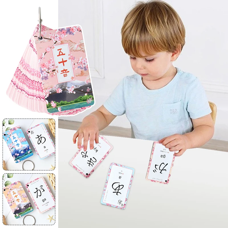 Zero Basic Per i più piccoli giapponesi Iniziati Autoapprendimento 50 Kana Note Scheda Parola Rapida Anello Pulsante Bambini Apprendimento Portatile Arte