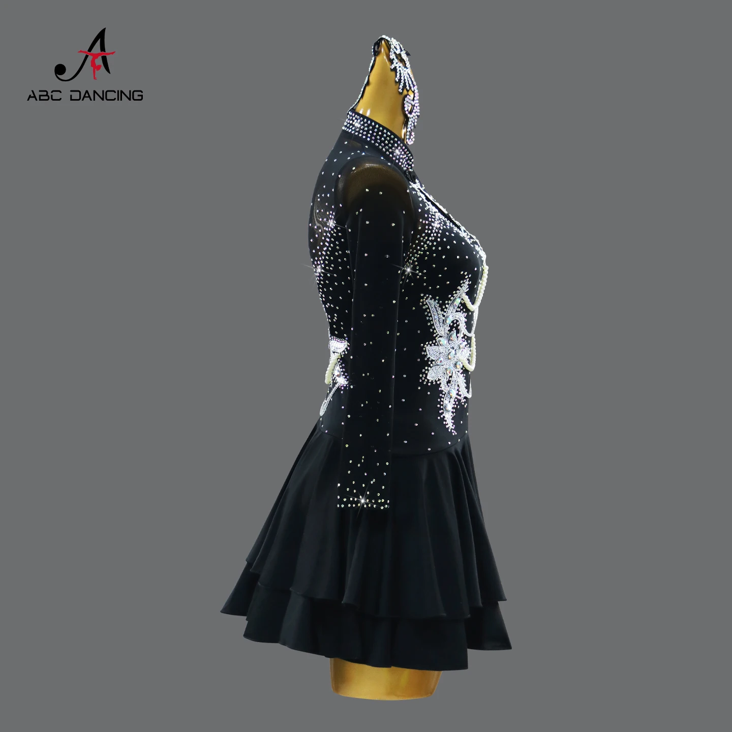 فستان ممارسة الرقص اللاتيني أنيق للحفلات وأكمام طويلة بدلة منافسة للفتيات ملابس الرقص النسائية تنورة رياضية للبالغين