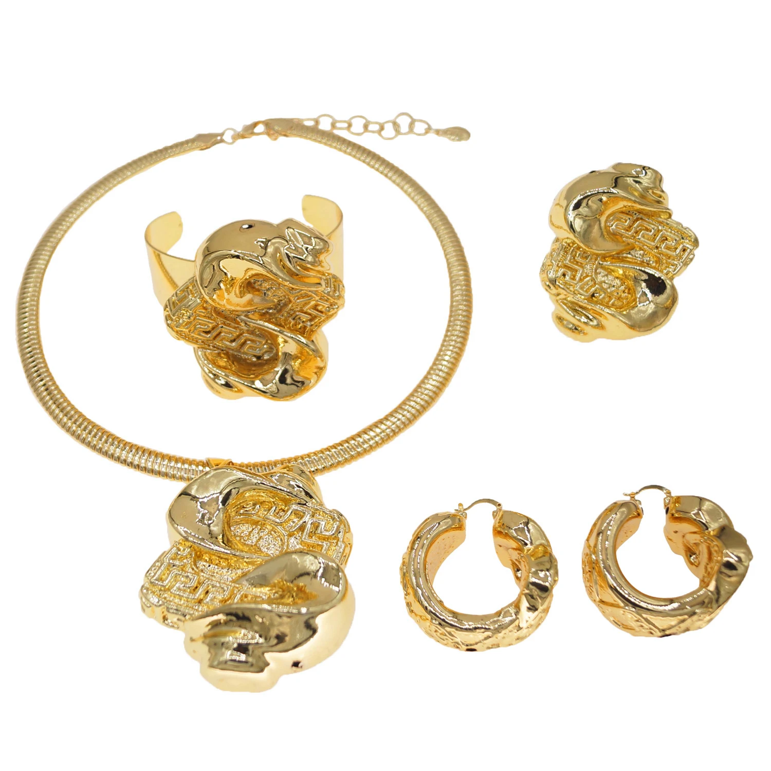 Luxurious Retro Court Style Hollow Gold Plated Jewelry Set Middle East Wedding Bride's Accessory Elegant Traditional Design
