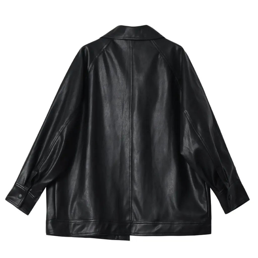 Giacca da donna in pelle oversize di media lunghezza stile retrò vestibilità ampia capispalla da motociclista primavera nuovo arrivo