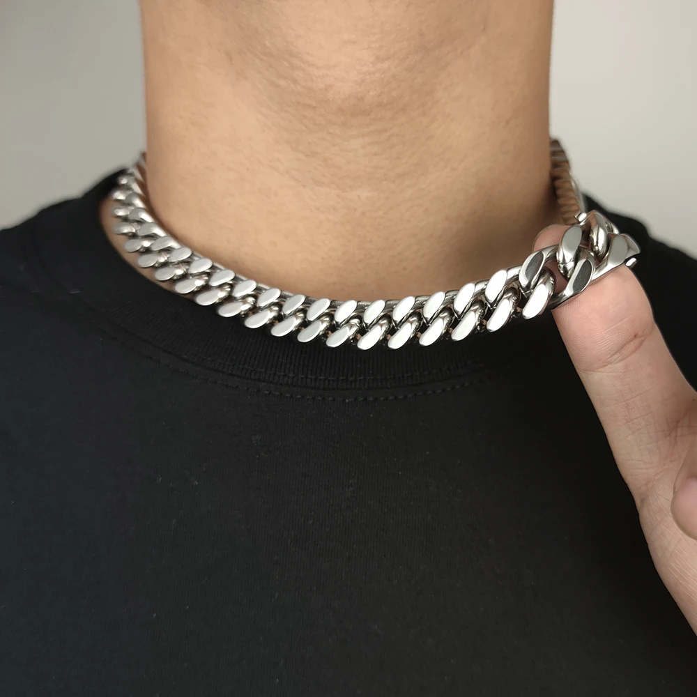 Nuoya-collar de cadena de eslabones cubanos para hombre, joyería de Hip Hop, acero inoxidable, 4 lados planos, envío directo