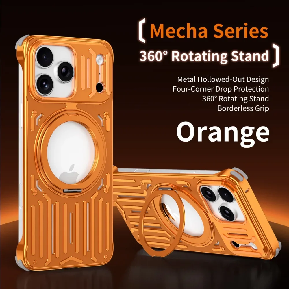 Magnetic 360 ° Rotating Stand Metal Aluminum Alloy Phone Case for iPhone 17 Pro Max with Support Wireless Charging