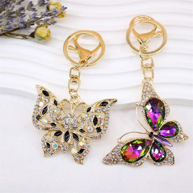 Delicate Rhinestone Butterfly Keychain Fashion Crystal Insect Charm Keyrings For Women Men Handbag Pendant