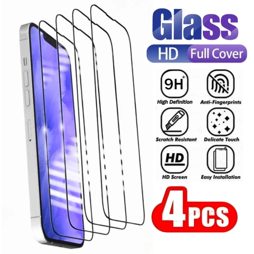 

4Pcs Ultra Clear Tempered Glass for iPhone 17 16 15 14 Pro Max 16 15 Plus Screen Protector for iPhone 17 Air 13 12 11 Pro XS XR